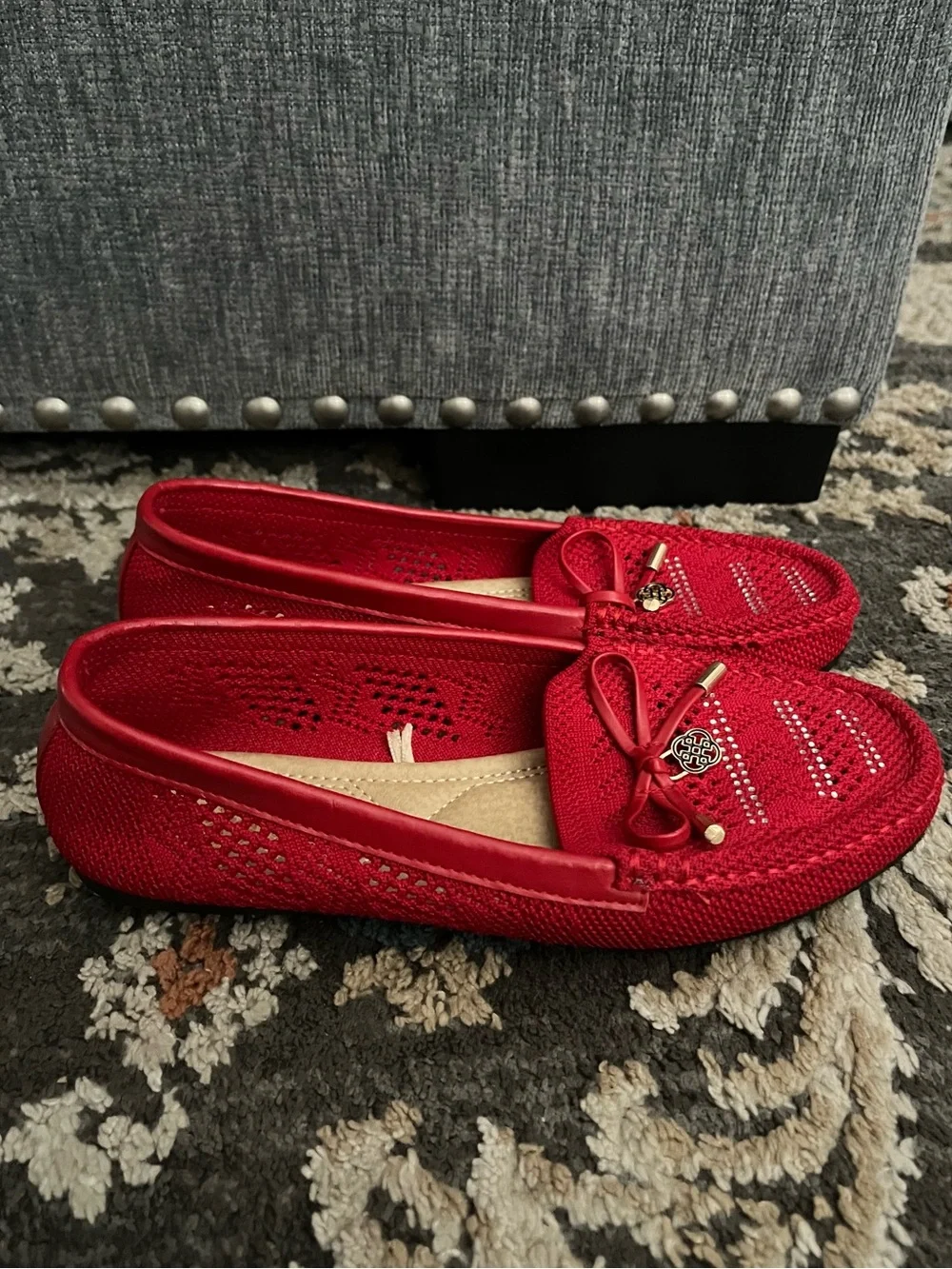 Red Women's Knit Bow Loafers